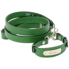 Vintage Hermes Green Leather Dog Collar and Leash