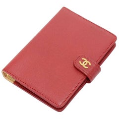 Chanel Red Leather 6 Ring Gold-tone Agenda Cover 
