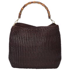 Gucci Brown Bamboo Basketweave Leather Shoulder Bag