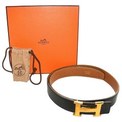 Authentic Hermes 75cm 30in. Calf/Constance Reversable H Belt iwj4550-1