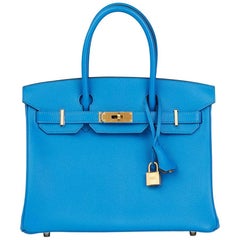 Hermes Blue Hydra und Gris Mouette Chevre Mysore Sonderbestellung Birkin 30cm Tasche