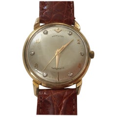 Retro A gentleman's 1950's Hamilton 14 karat  Gold and Diamonds automatic wristwatch