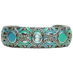 John Hardy Sterling Silver and Turq/Blue Enamel Bracelet with Blue Topaz