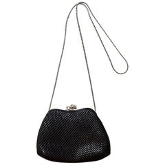 Judith Leiber Black Quilted Leather Frame Bag with DB