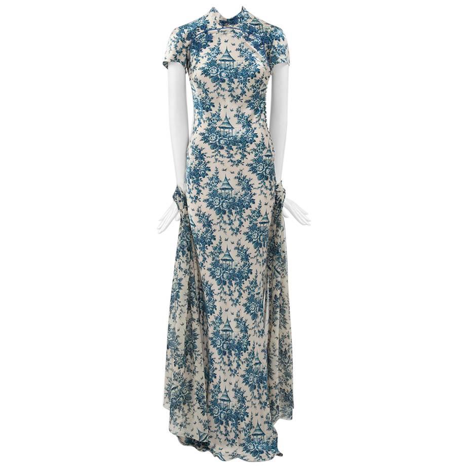 John Galliano “Toile de Jouy” Bias Cut Gown and Stole at 1stDibs