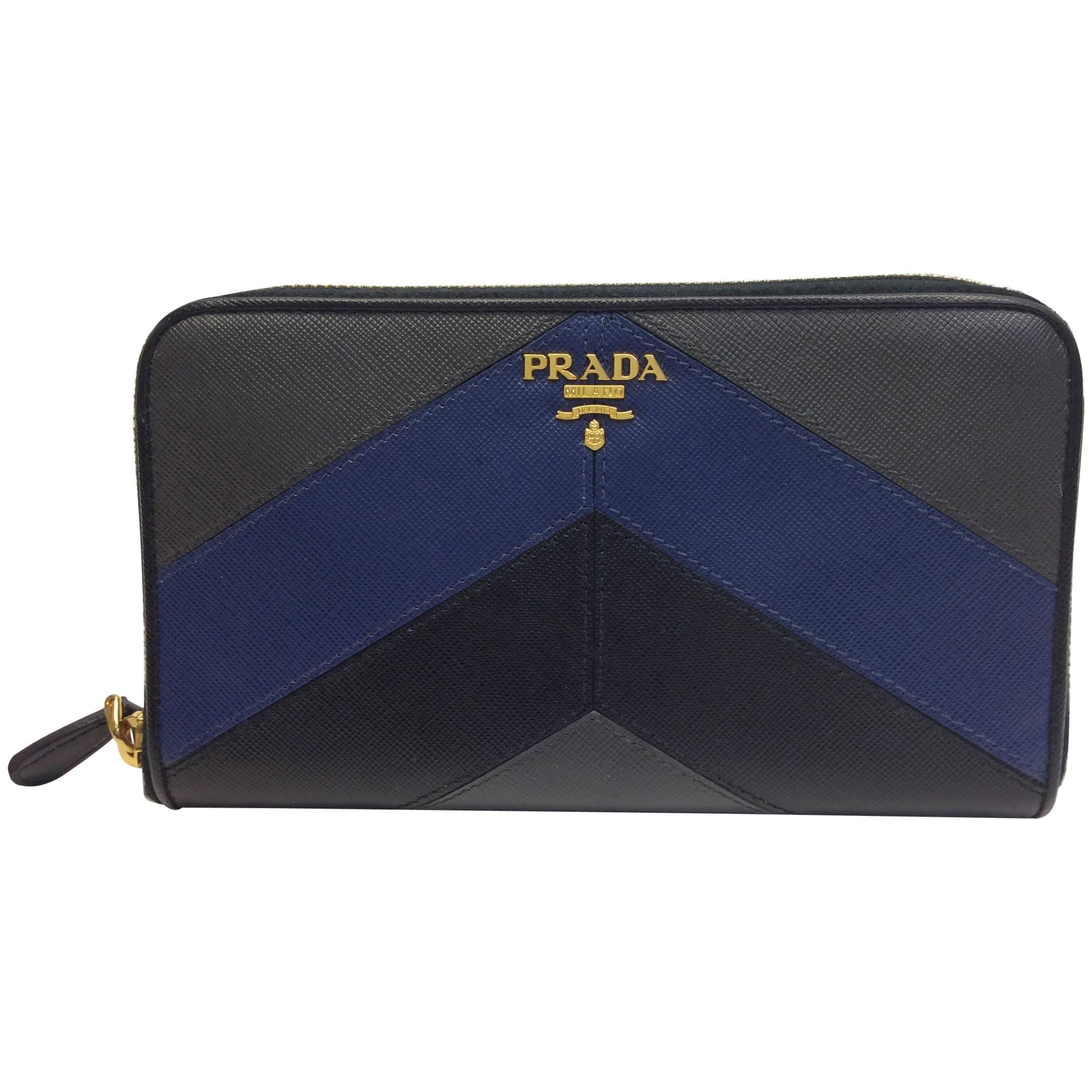 Prada Blue Grey and Black Wallet For Sale