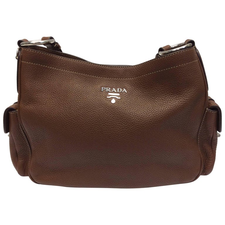 Prada Brown Leather Shoulder Bag For Sale at 1stDibs