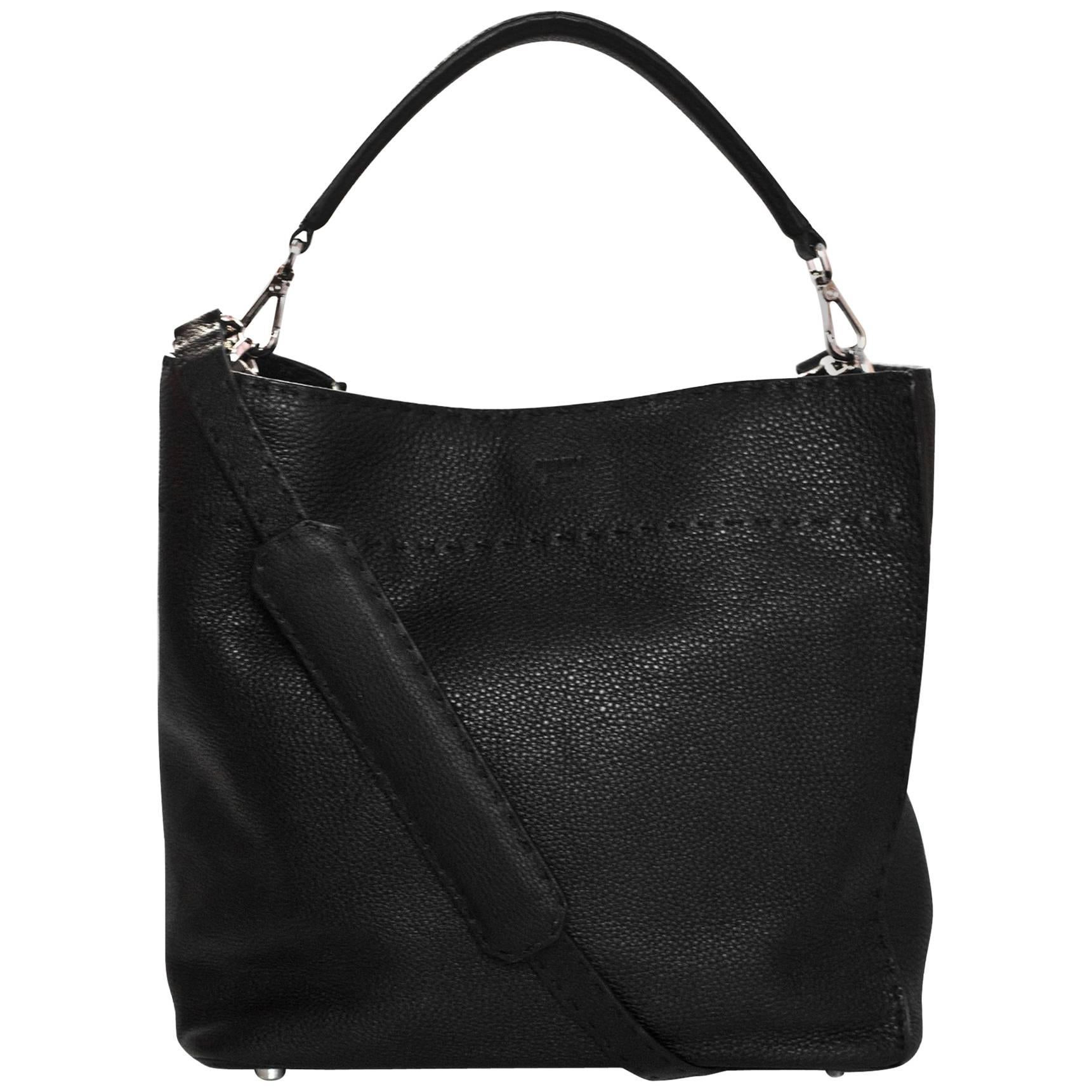Fendi Black Selleria Leather Anna Hobo Bag 