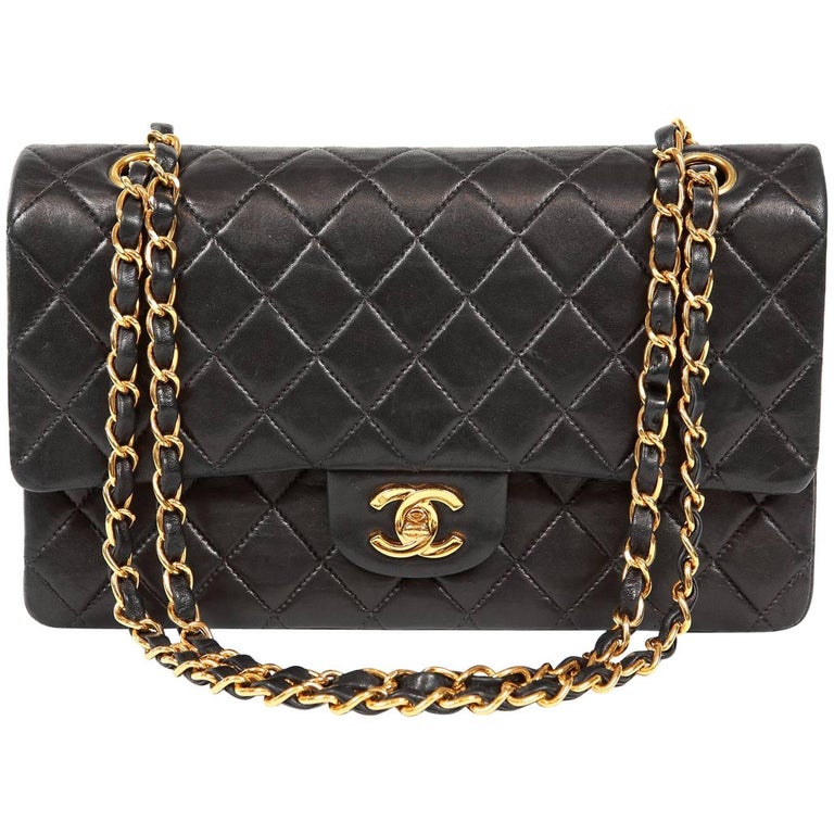 Chanel Black Lambskin Medium Classic Double Flap Bag with Gold Hardware ...