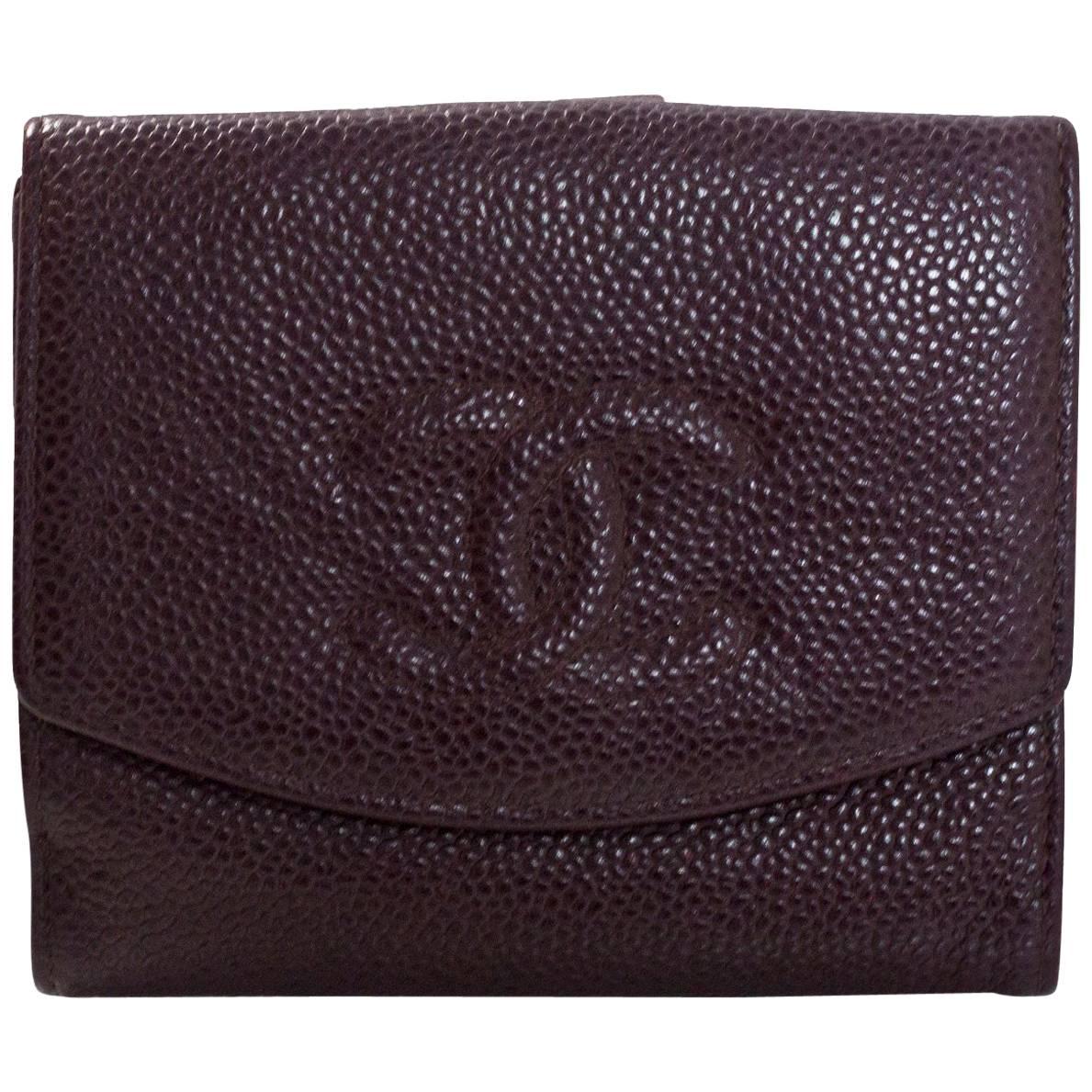 Chanel Deep Eggplant Caviar Leather CC Compact Wallet