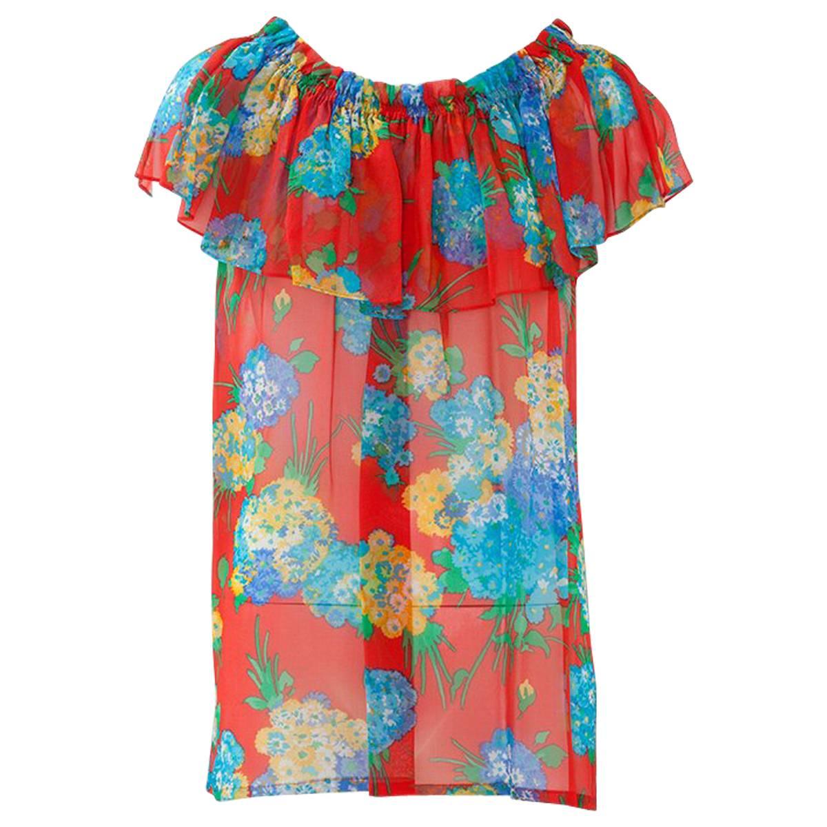 Yves Saint Laurent Silk Chiffon Floral Top 