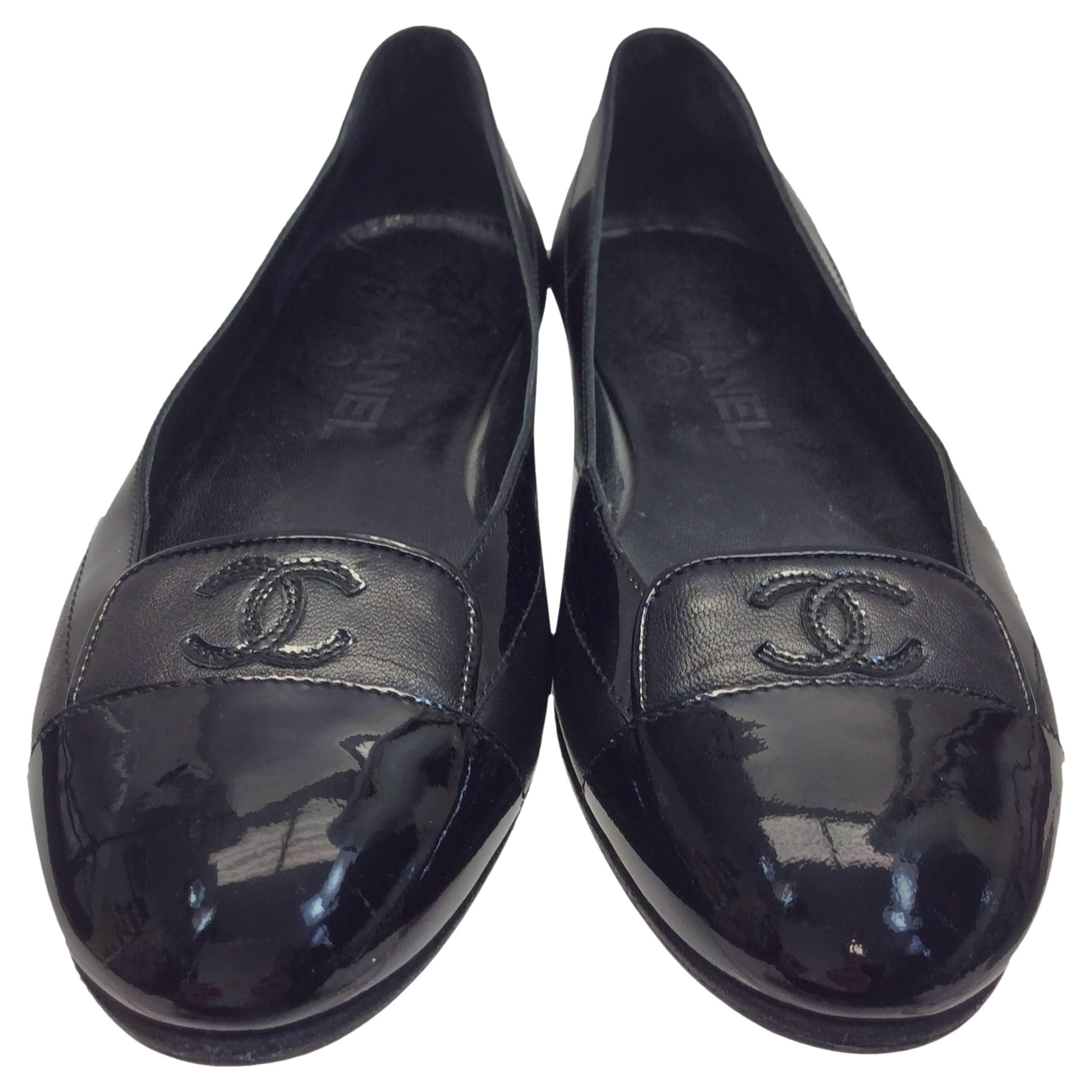 Chanel Black Leather Flats For Sale