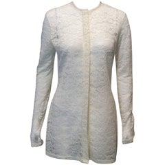 Celine Ivory Sheer Lace Knee-Length Jacket 