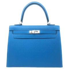 Hermes Birkin 25cm Kelly in Blue Zanzibar Epsom Leather Bag