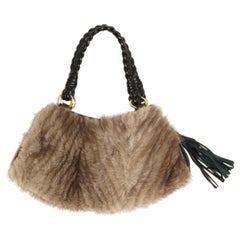 Vintage Paolo Masi Taupe Italian Leather and Fur Trim Handbag 