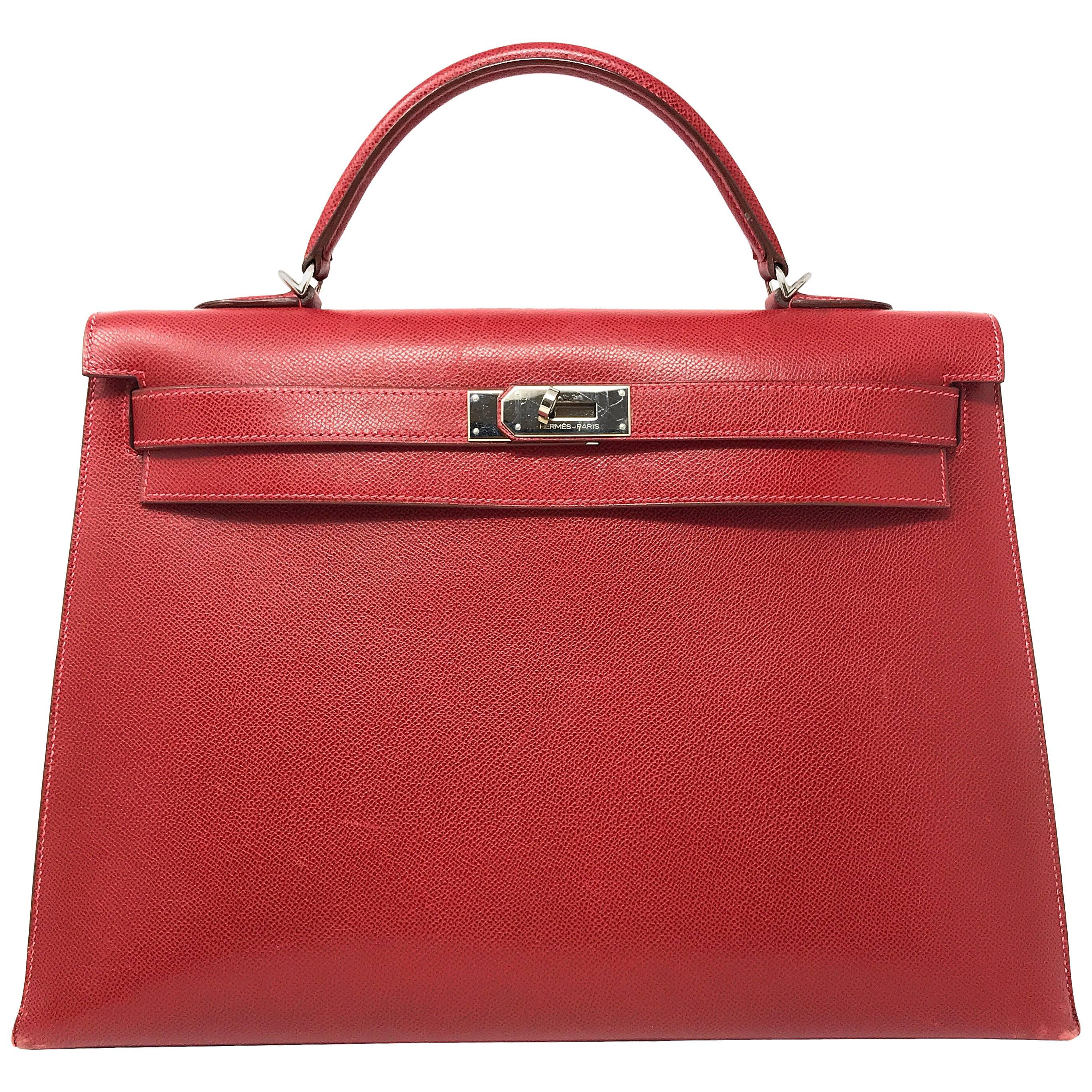 Hermes Kelly 40cm Red Bufflao Leather Bag For Sale