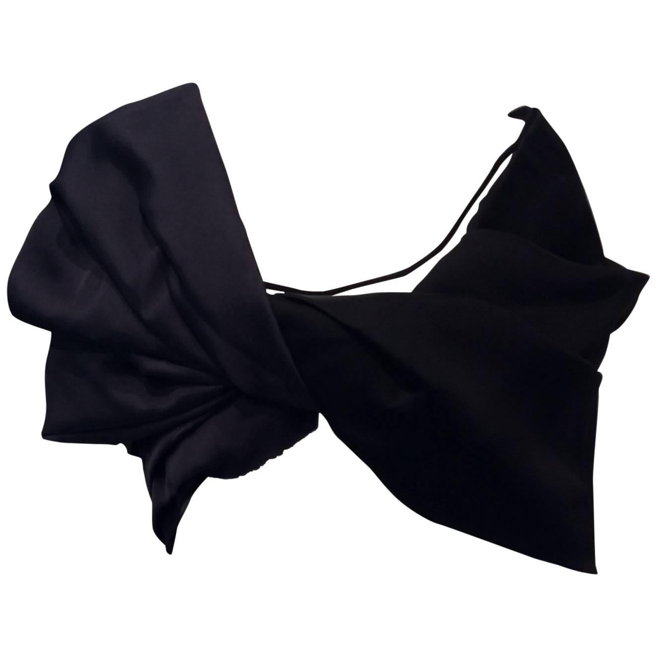 Celine Black and Navy Blue Draped Off the Shoulder Cropped Shirt  Sz Small