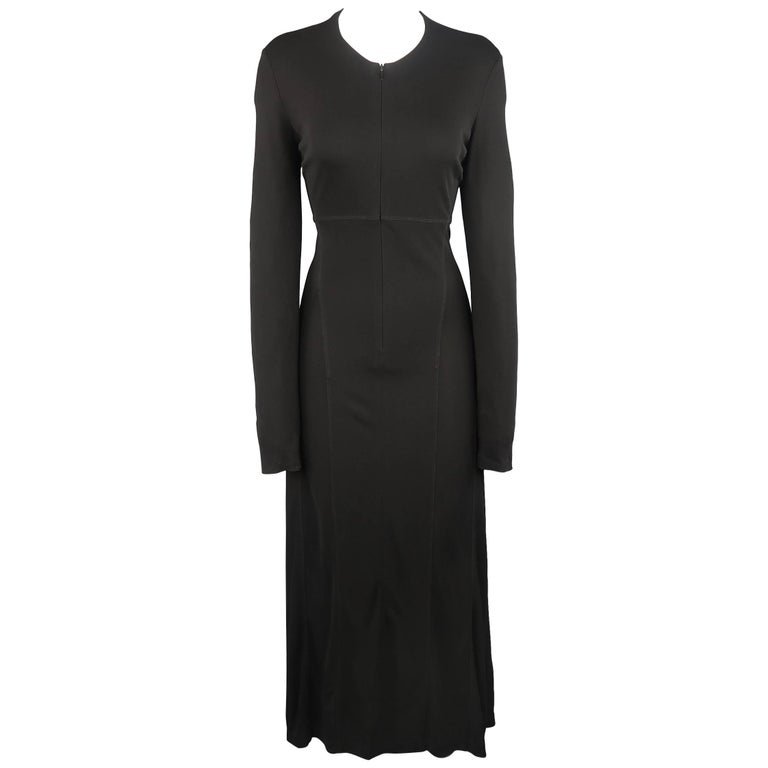 Calvin Klein Vintage Black Viscose Long Sleeve Maxi Dress at 1stDibs