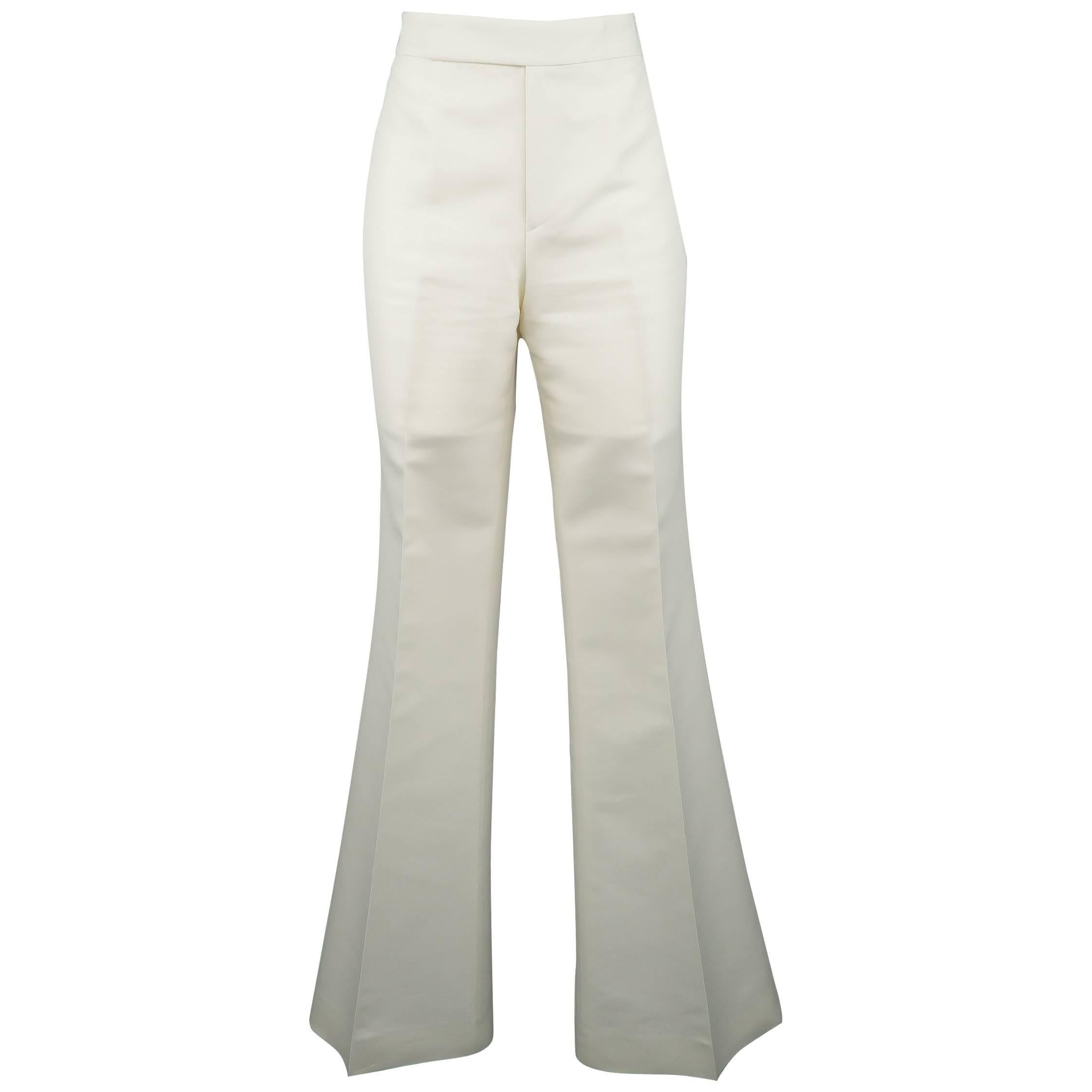 RALPH LAUREN Size 8 Off White Cotton / Silk Flaired Leg Dress Pants
