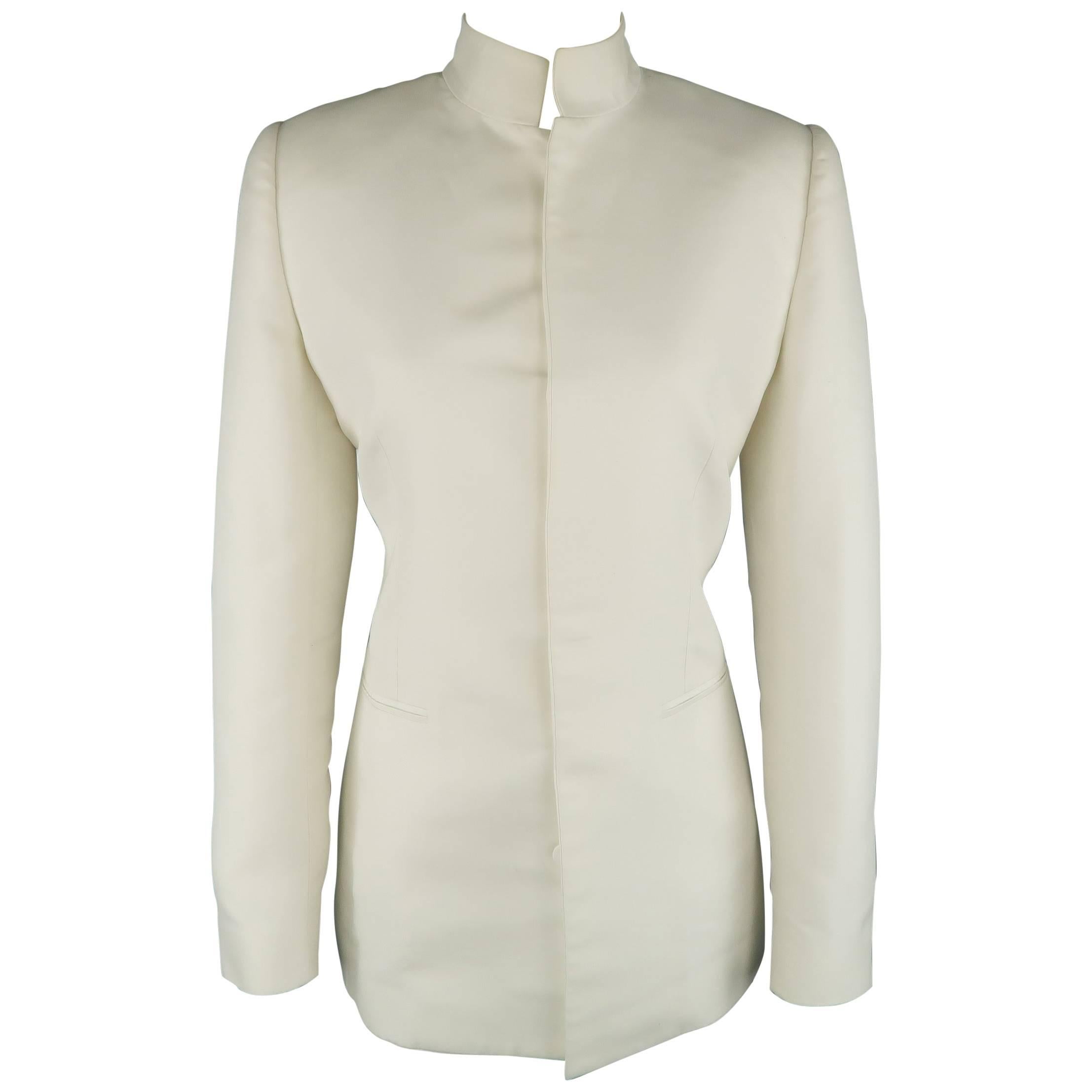 Ralph Lauren Off White Cotton / Silk Nehru Collar Jacket