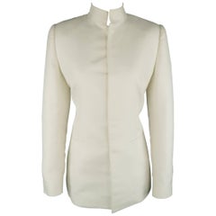 Ralph Lauren Off White Cotton / Silk Nehru Collar Jacket