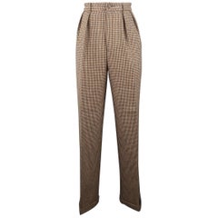 RALPH LAUREN Size 8 Brown Houndstooth High Rise Pleated Wool Dress Pants