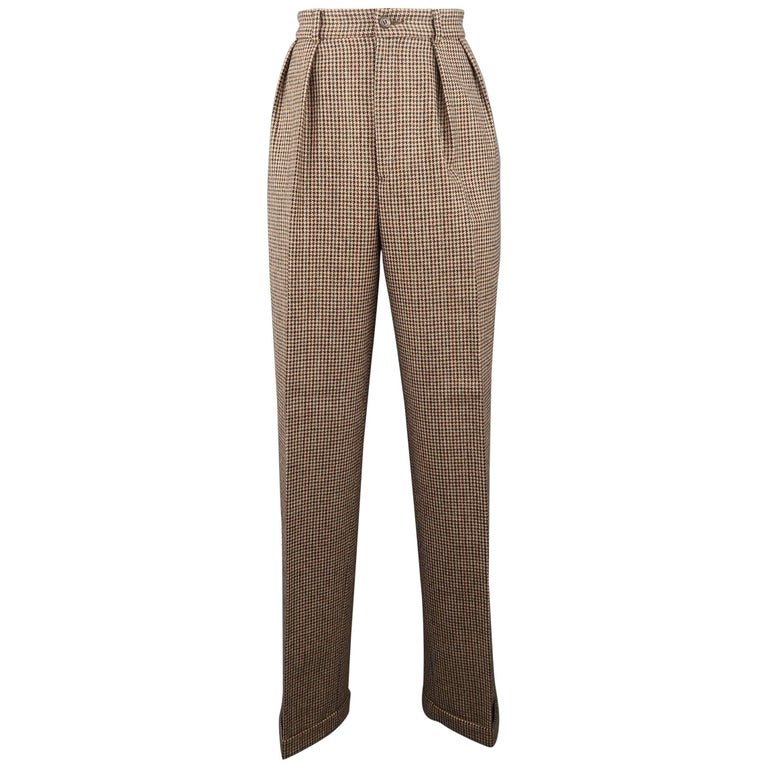 RALPH LAUREN Size 8 Brown Houndstooth High Rise Pleated Wool Dress Pants at  1stDibs | brown houndstooth pants