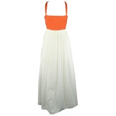 BOTTEGA VENETA Size 10 Off White Cotton Orange Bustier Top Maxi Dress