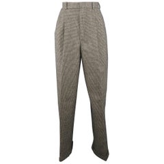 RALPH LAUREN 8 Black & Beige Houndstooth High Rise Pleated Wool Dress Pants