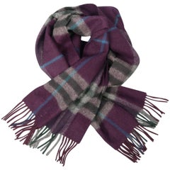 BURBERRY Purple Blue & Forest Green Plaid Cashmere Scarf