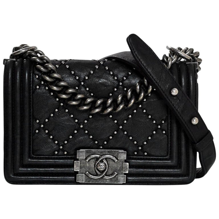 Chanel Black Leather Studded Small Boy Bag For Sale at 1stDibs | black ...