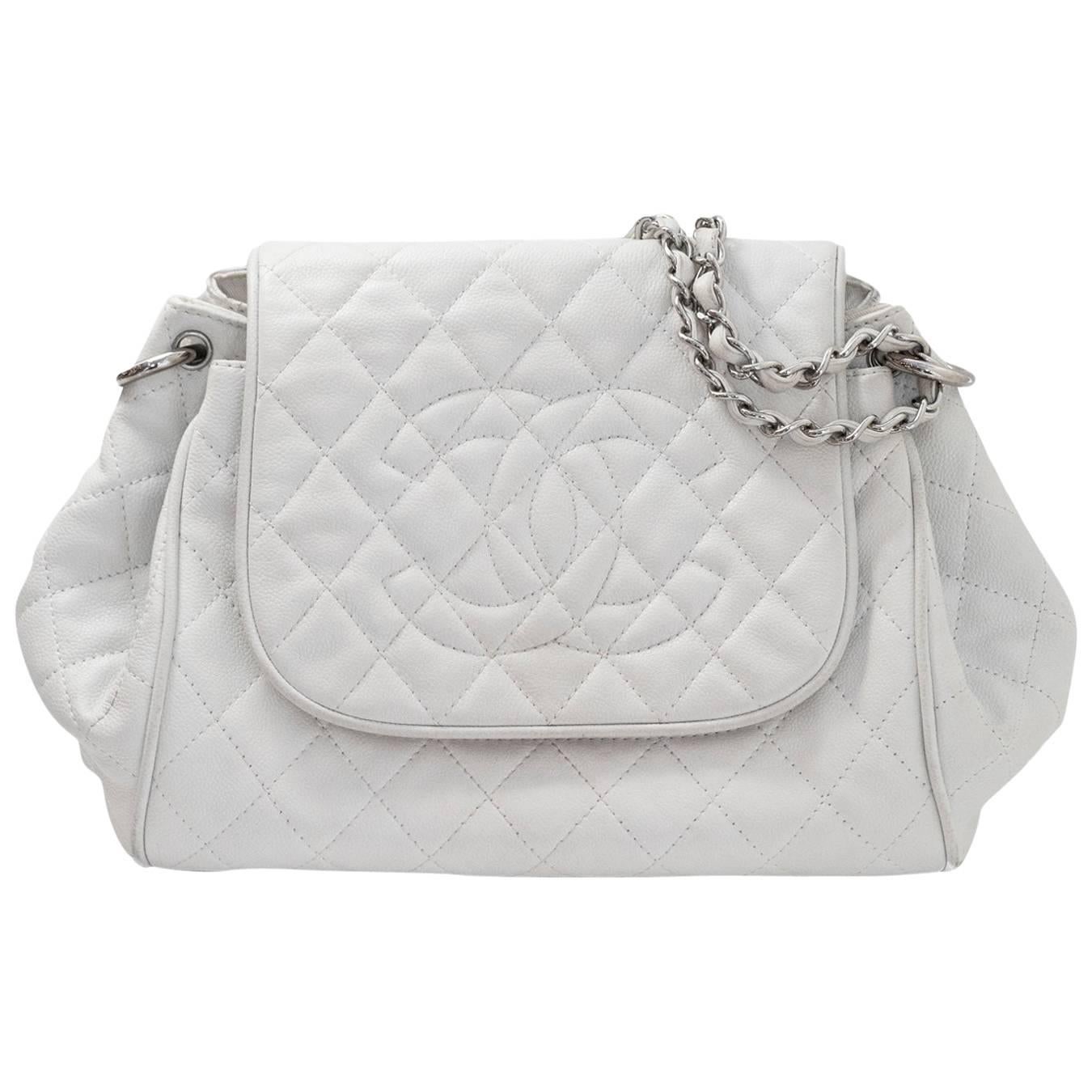 Chanel White Quilted Caviar Timeless Accordion Flap Bag
