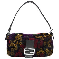 Fendi Multi-Colored Floral Print Velvet Baguette