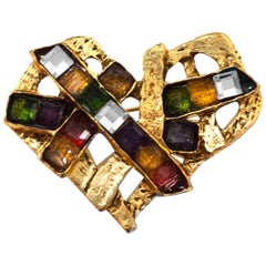 Christian Lacroix Multi-Colored Crystal & Goldtone Heart Brooch