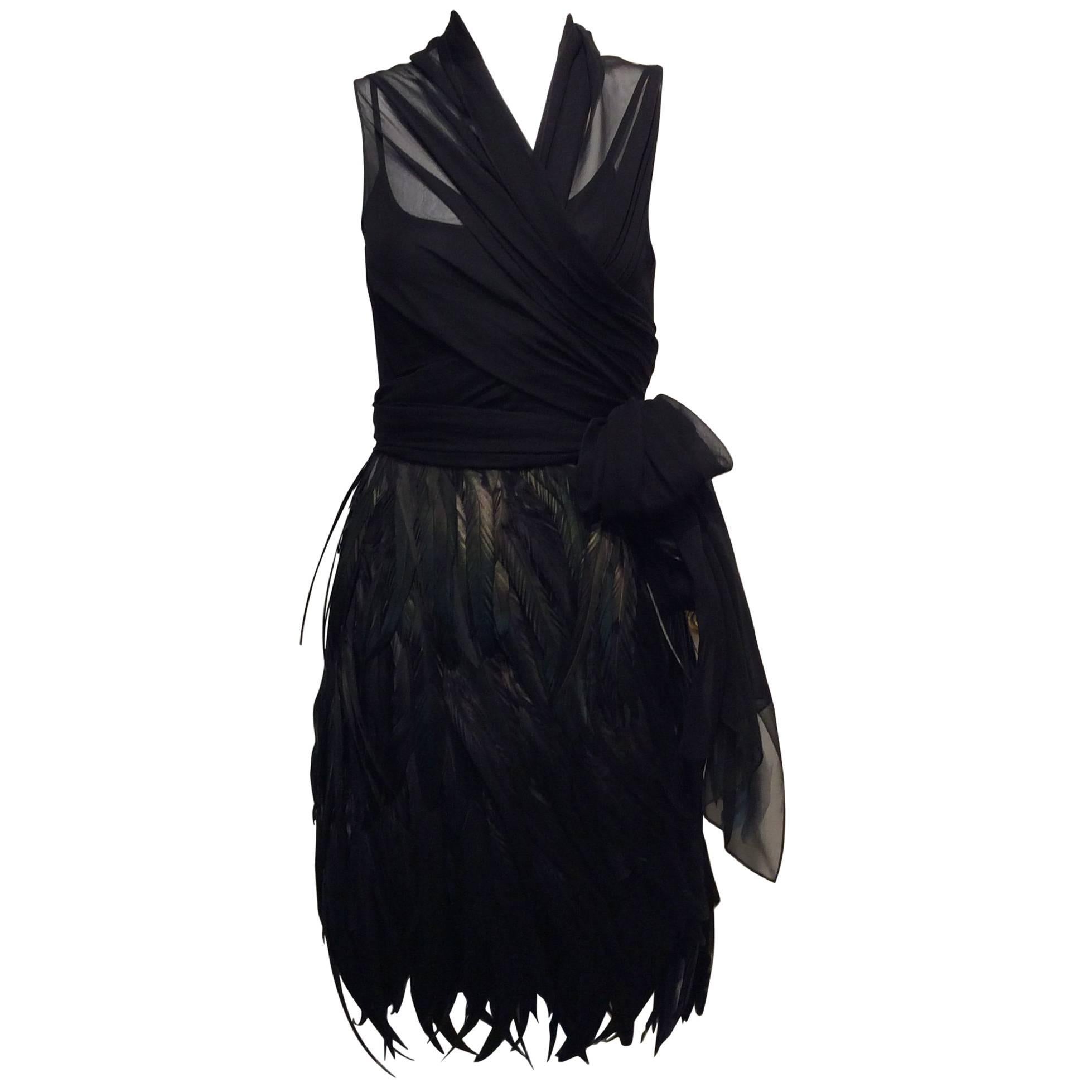 Morgane Le Fay Black Luminous Feather and Chiffon Angel Cocktail Dress  For Sale