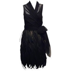 Morgane Le Fay Black Luminous Feather and Chiffon Angel Cocktail Dress
