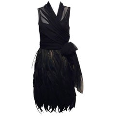 Morgane Le Fay Black Luminous Feather and Chiffon Angel Cocktail Dress 