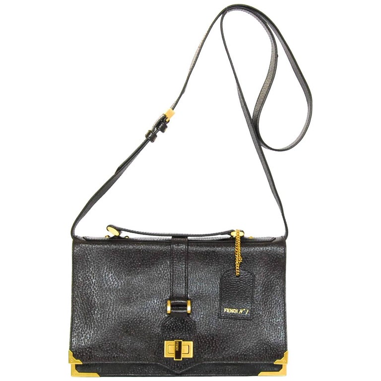 Fendi Brown Embossed Leather Crossbody Bag For Sale at 1stDibs