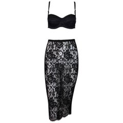 Dolce & Gabbana Black Silk Bra and Sheer Lace Mesh Pencil Skirt, 1996