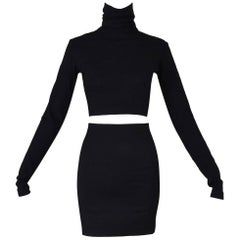 Vintage Dolce & Gabbana Black L / S Crop Top and High Waist Mini Skirt Ensemble, 1992