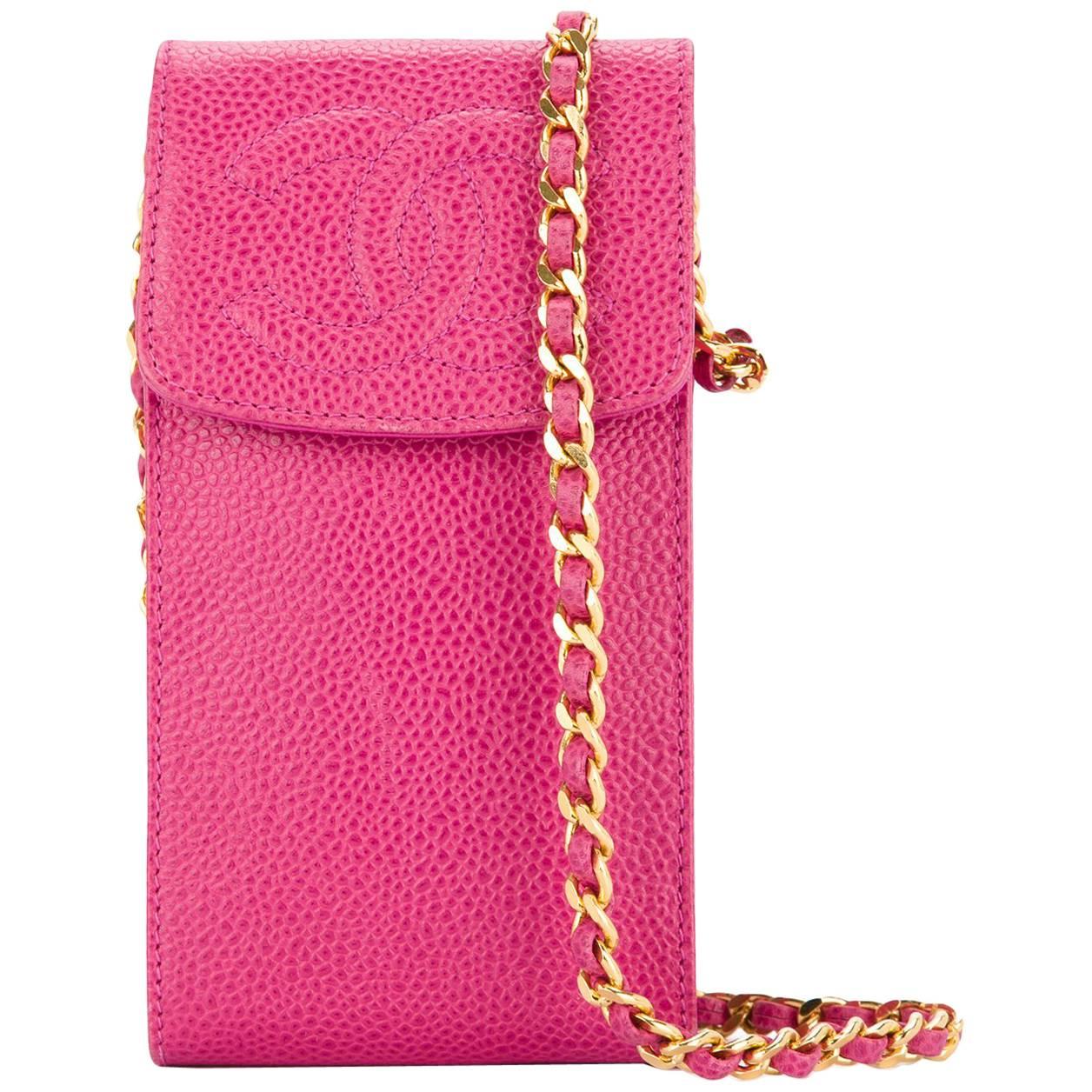 Chanel Pink Caviar Leather Gold Cell Phone Travel Crossbody Shoulder