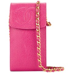 Chanel Pink Caviar Leather Gold Cell Phone Travel Crossbody Shoulder Flap Bag