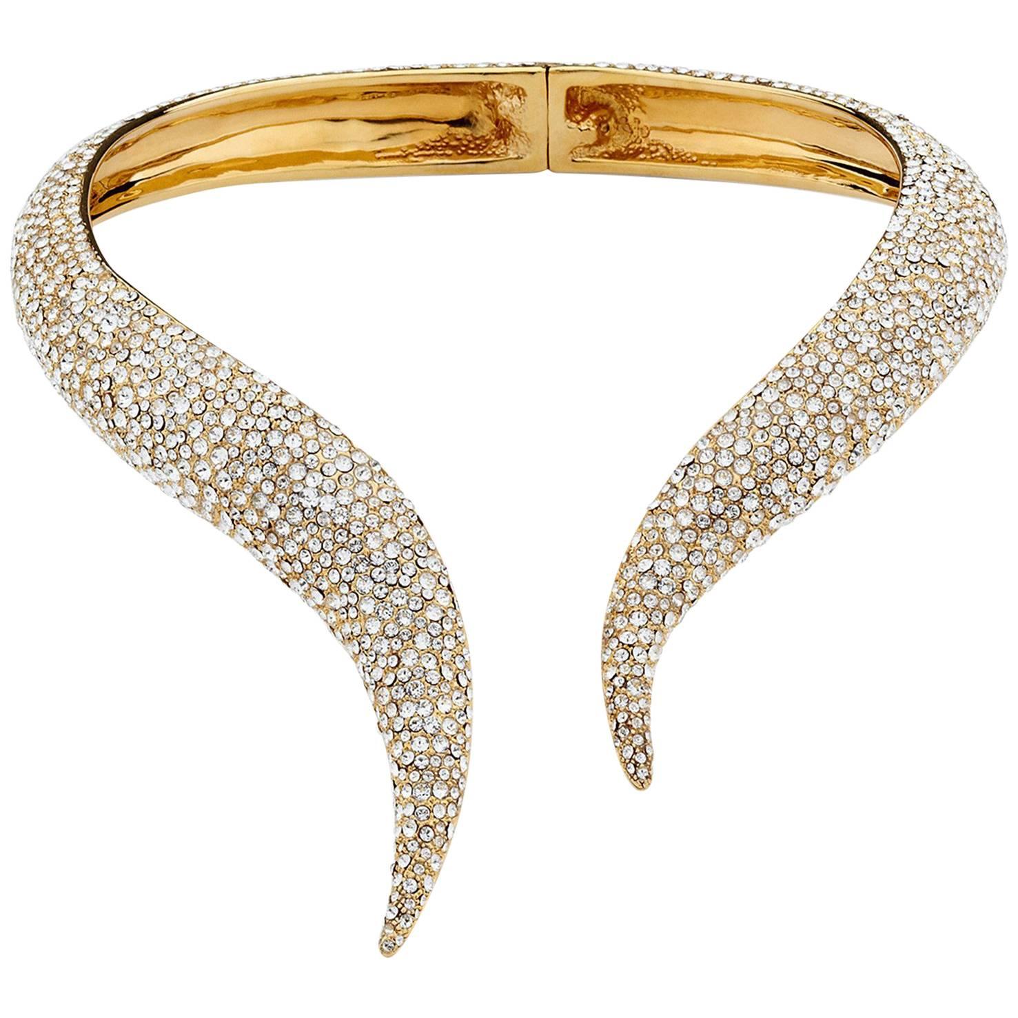 Giuseppe Zanotti Gold Brass Crystal Serpent Wrap Evening Chocker Necklace