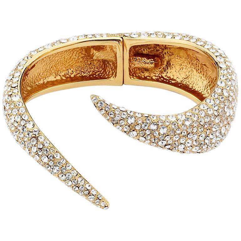 Giuseppe Zanotti Gold Brass Crystal Serpent Wrap Evening Cuff Bracelet