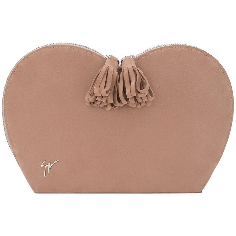 Giuseppe Zanotti Logo Blush Suede Dual Tassel Evening Clutch Bag For