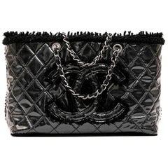 CHANEL Tote Bag in Black Tweed and Covered with a Plastic Layer