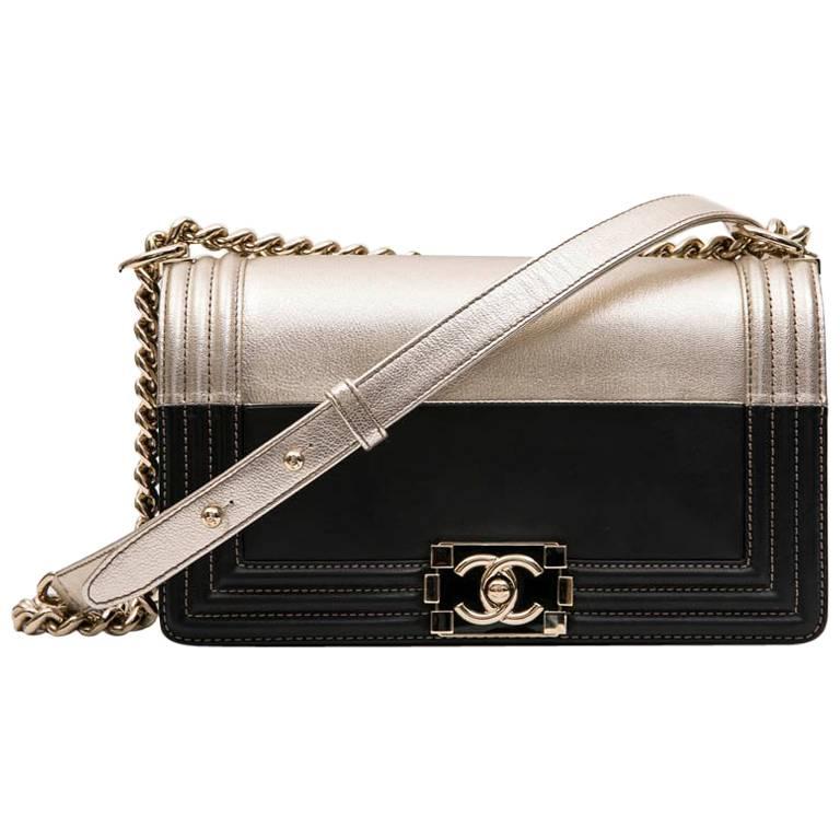 Collector CHANEL Boy Bag in Black and Pale Gold Smooth Lamb Leather