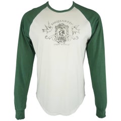 Men's DSQUARED2 Size L White & Green Lady Winkle Dog Graphic Baseball Tshirt