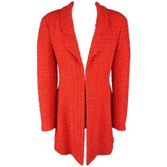 Vintage CHANEL Size 8 Red & Pink Wool / Silk Boucle Open Front Jacket