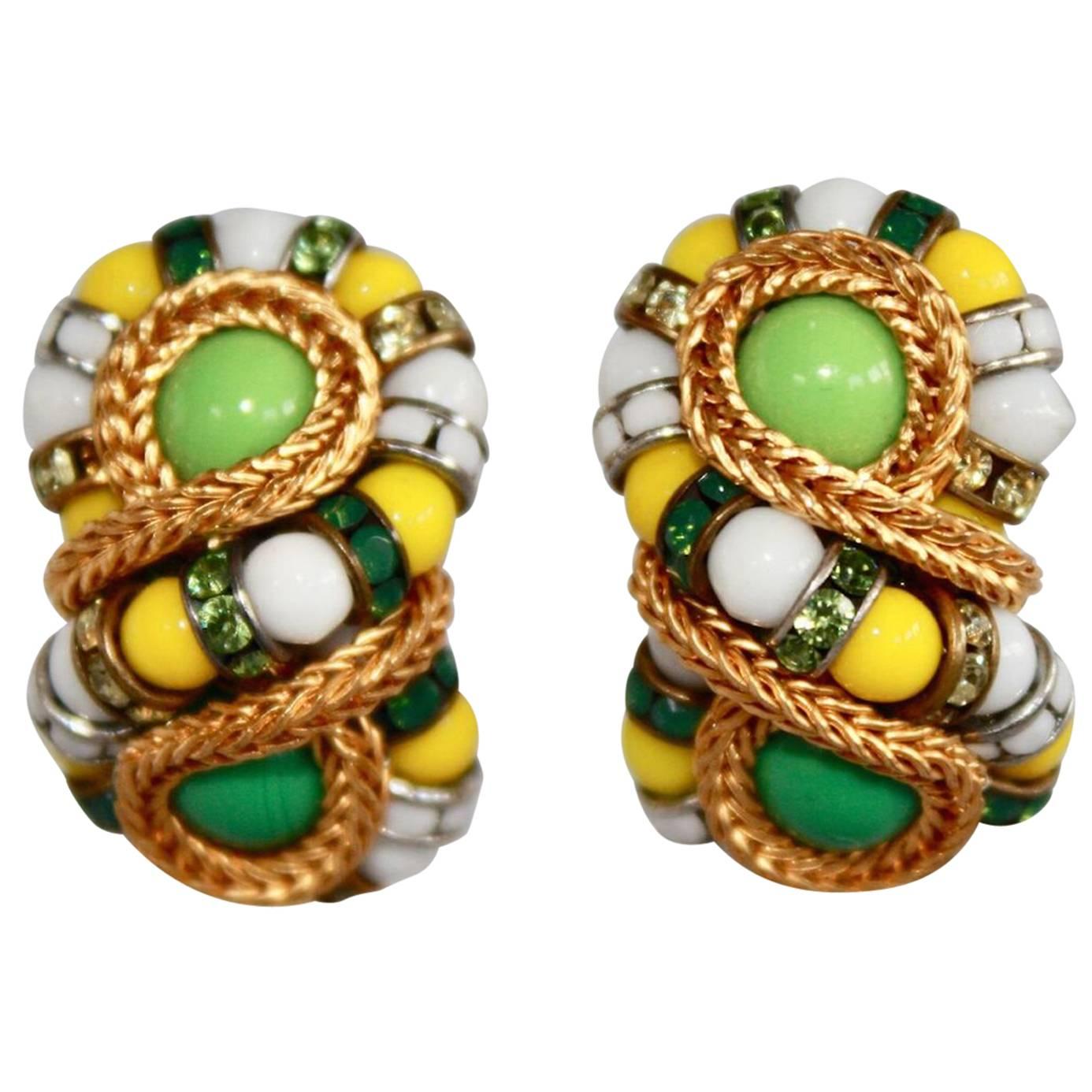 Francoise Montague Pendientes de clip "Huit" verdes y amarillos